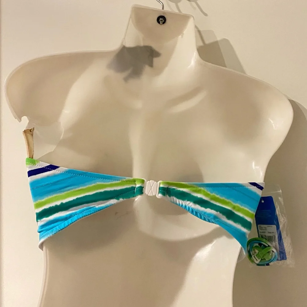 Seafolly 👀 BNWT ladies palm green striped twist bandeau removable strap s14 - Picture 3 of 3